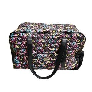 Luv Betsey Johnson Large Duffle Travel Bag Quilted Black Heart 18.5"x11"x9"